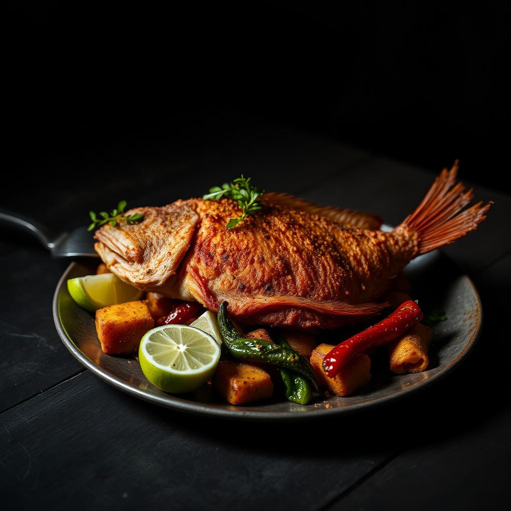 Whole fried snapper with lime and peppers at Love Story Brooklyn
