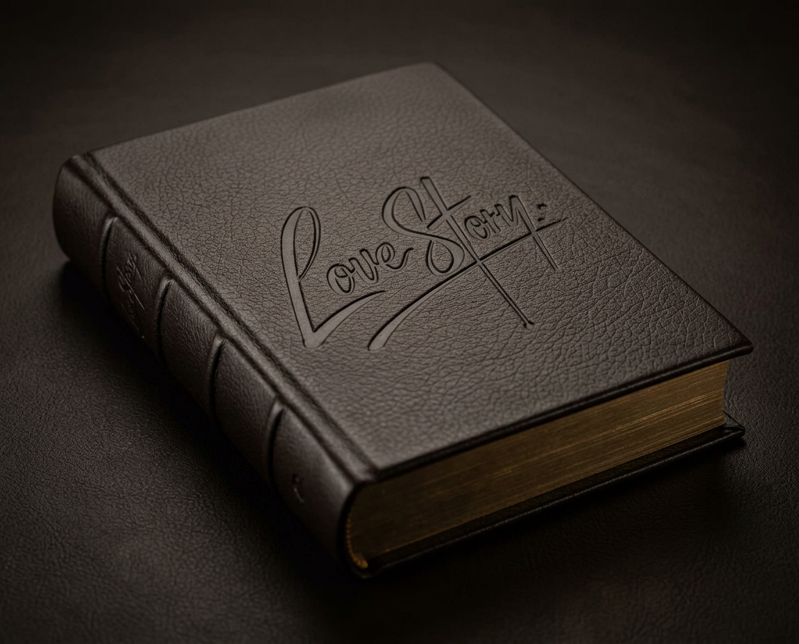 Love Story Brooklyn — a leather-bound book embossed with the Love Story logo